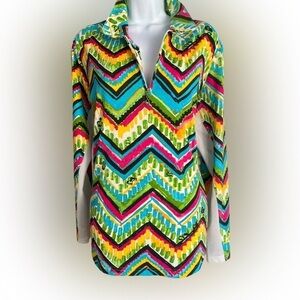 San Soleil UPF 50 Quarter Zip - XL green yellow red.  Nylon polyester